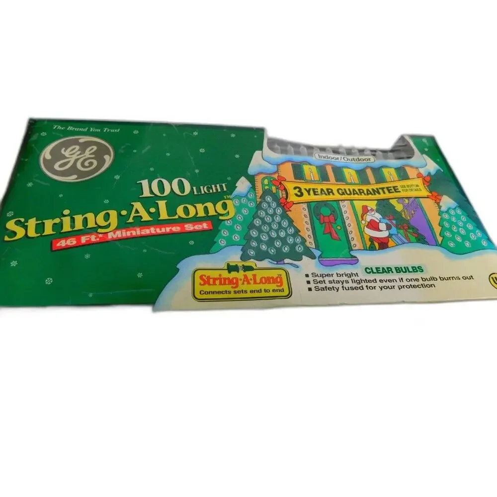 Vintage Miniature GE 100 Light String A Long Clear Bulbs Christmas SET OF 2